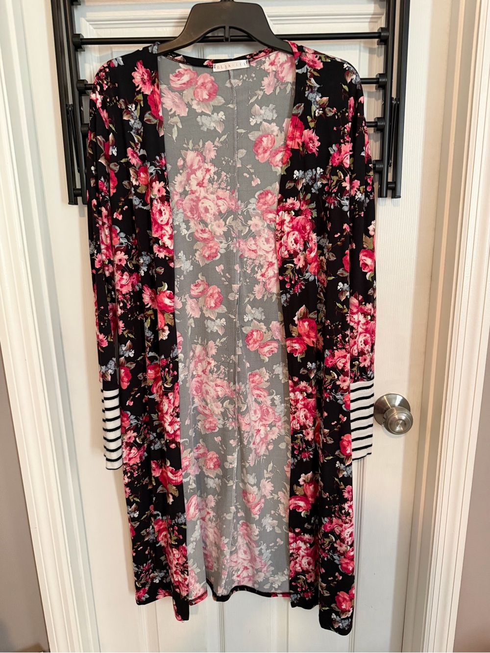 Floral Open-Front Cardigan - Pink Floral on Black